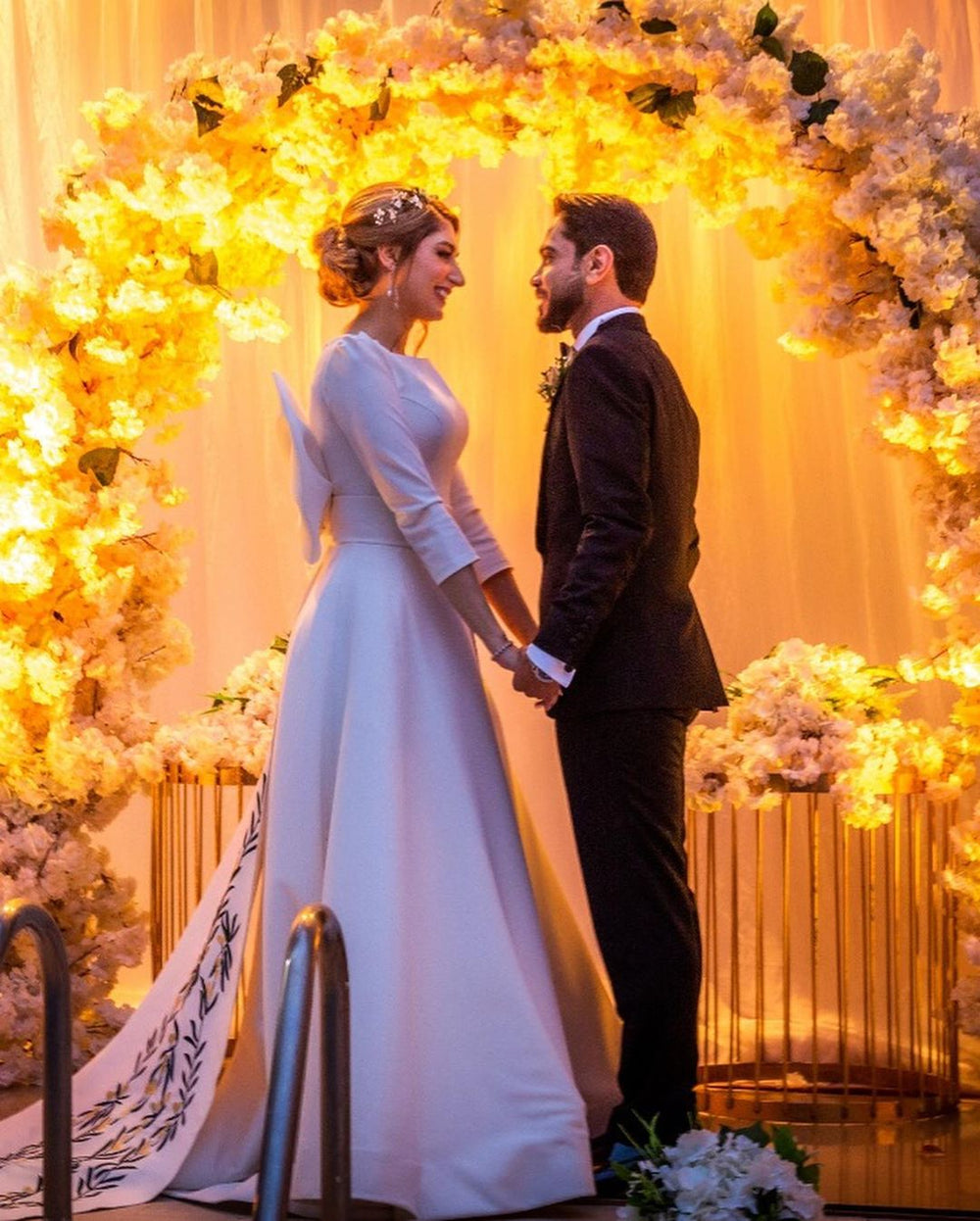 Elegant Long Sleeve Bateau Satin A-line Bridal Gown