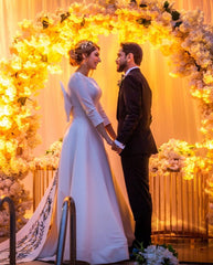 Elegant Long Sleeve Bateau Satin A-line Bridal Gown