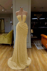  Gorgeous White Sequins Strapless Mermaid Prom Dress