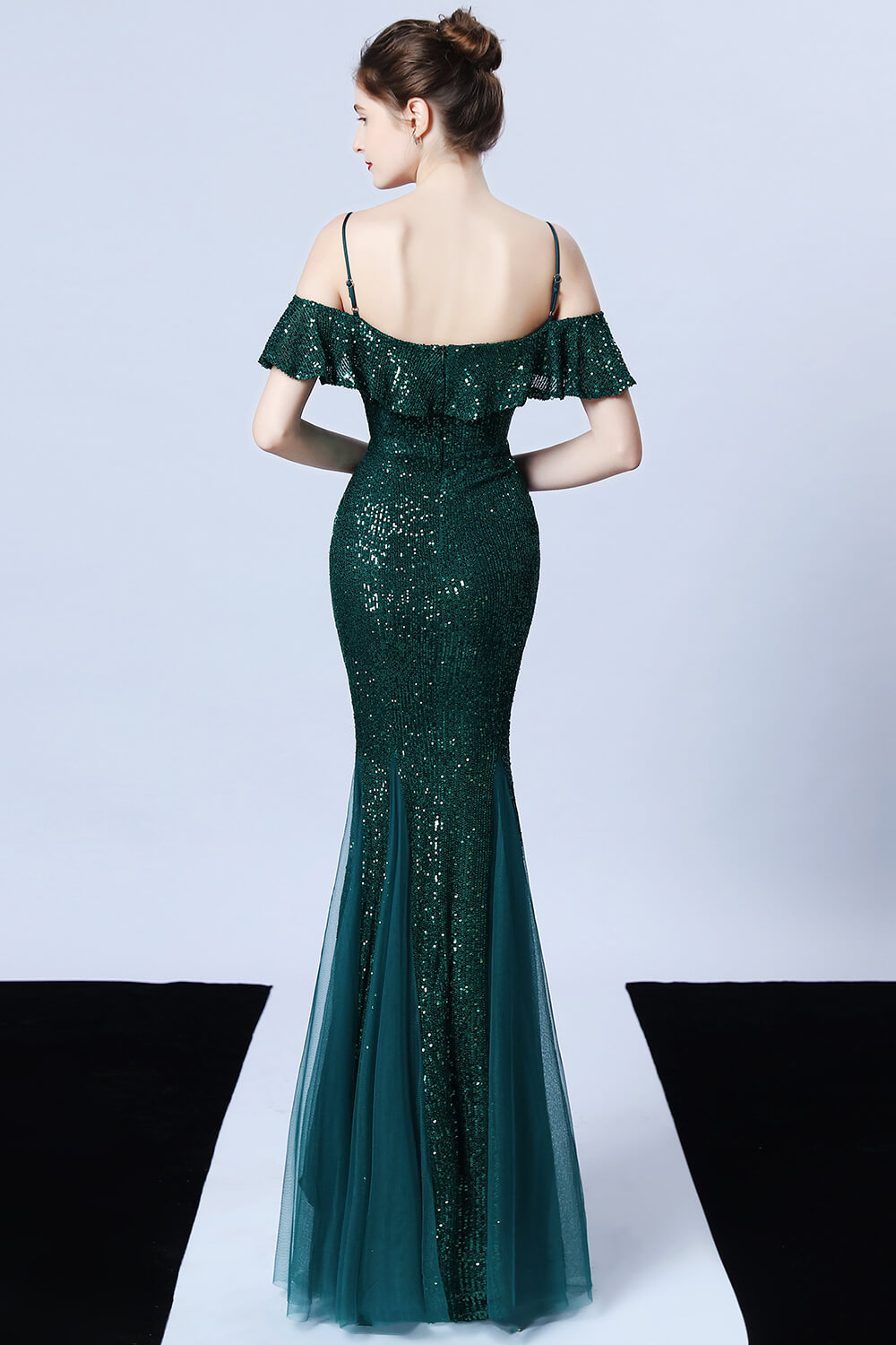 Spaghetti-Straps Mermaid Sequins Prom Dress With Ruffles