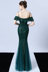Spaghetti-Straps Mermaid Sequins Prom Dress With Ruffles