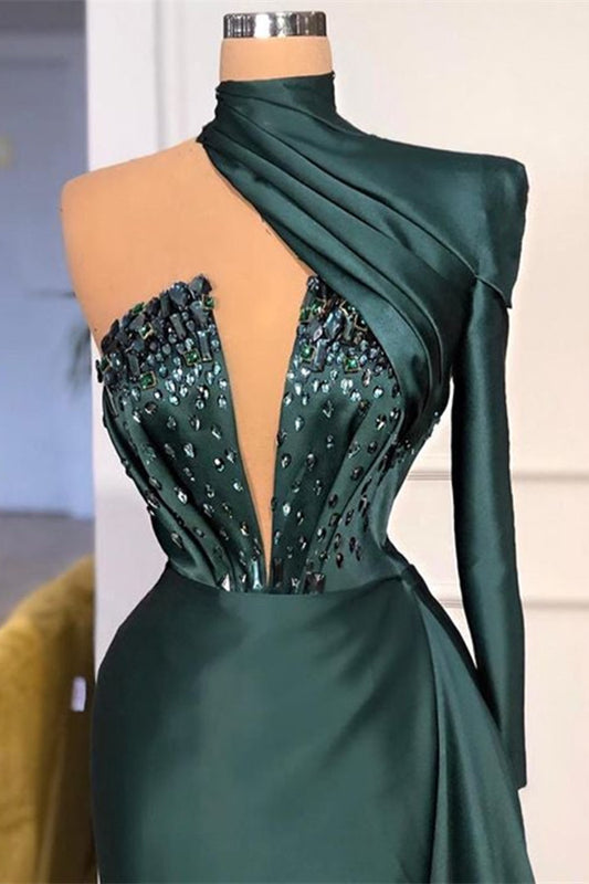 Chic High Neck Long Sleeves Mermaid Prom Dress With Crystal
