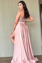 Popular Pink Sweetheart Sleeveless Mermaid Prom Dresses With Split Beadings Detachable Skirt