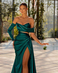 Amazing Dark Green Mermaid Prom Dress High Slit Off-the-Shouder