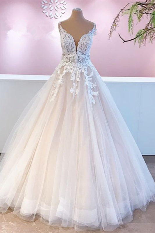 Sweetheart Vintage Wedding Dress in A-Line With Backless Ruffles and Lace Tulle Appliques