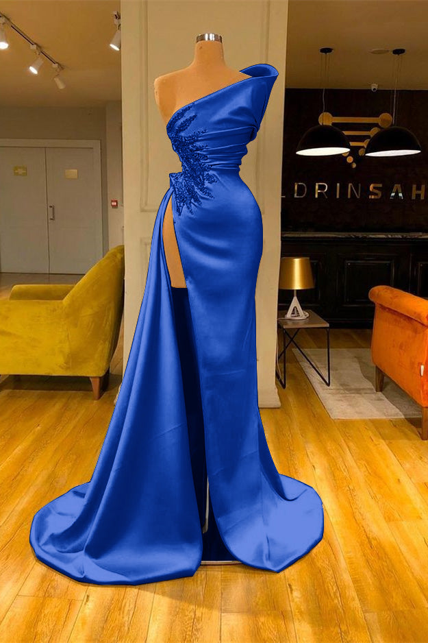  Sky Blue Long Mermaid Prom Dress Sleeveless Split with Beads