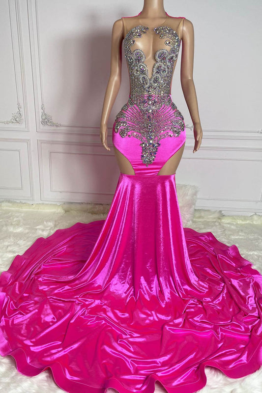 Fabulous Fuchsia Sleeveless Mermaid Prom Gown Scoop With Beadings On Sale