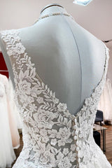 Elegant A-line V-neck Tulle Wedding Gowns with Eye-catching White Lace Ruffles