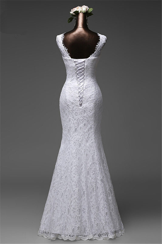 Elegant Long Mermaid Wedding Gown Featuring Lace and Jewel Tones