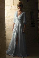 V-Neck Half-Sleeve Bridal Gown