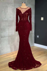 Classic Black Mermaid Prom Dress Long Sleeves Tulle With Sequins