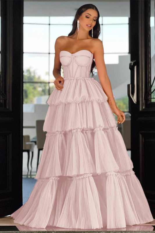 Elegant Hot Pink Sweetheart Prom Dress Long Sleeveless Layers