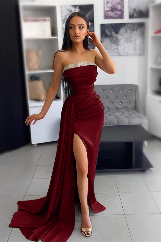 Lavender Evening Dress Off-the-Shoulder Sleeveless Pleated with Applique Slit