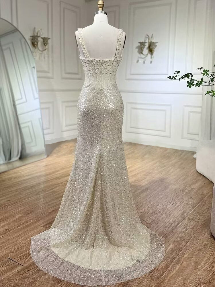 Gorgeous Sequin Prom Dress Mermaid Beaded Floor Length High Slit