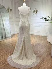 Gorgeous Sequin Prom Dress Mermaid Beaded Floor Length High Slit