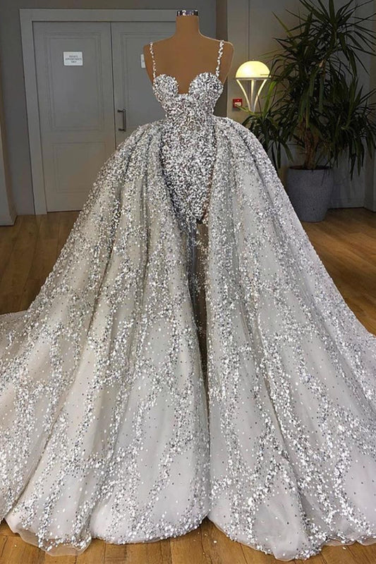 Sweetheart Mermaid Wedding Dress with Elegant Sequins and Ruffled Train