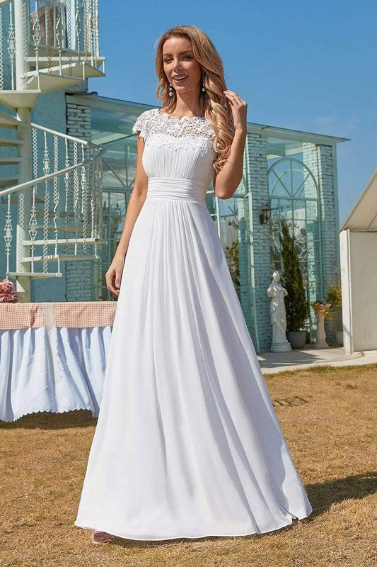 White Chiffon Wedding Dress Featuring Appliques