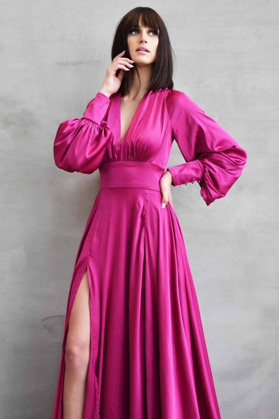 Gorgeous Long Sleeves V-Neck Prom Dress With Slit
