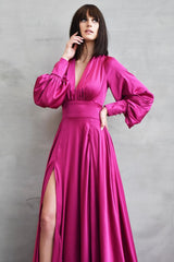 Gorgeous Long Sleeves V-Neck Prom Dress With Slit