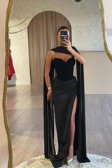 Black Strapless Long Prom Dress Sleeveless with Split