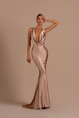Sexy Deep V Neck Mermaid Prom Dress Long Sleeveless Backless Dress