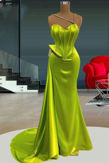 Stunning Yellow Green Sweetheart Mermaid Prom Dress Long Beads With Ruffles