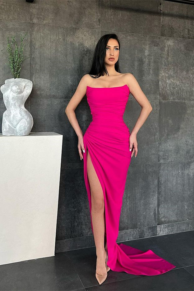 Modern Strapless Mermaid Long Prom Dress With Split
