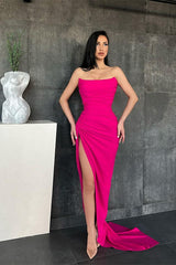 Modern Strapless Mermaid Long Prom Dress With Split
