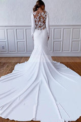Elegant Sheath Wedding Dress with Long Lace Sleeves and Illusion Back Appliques