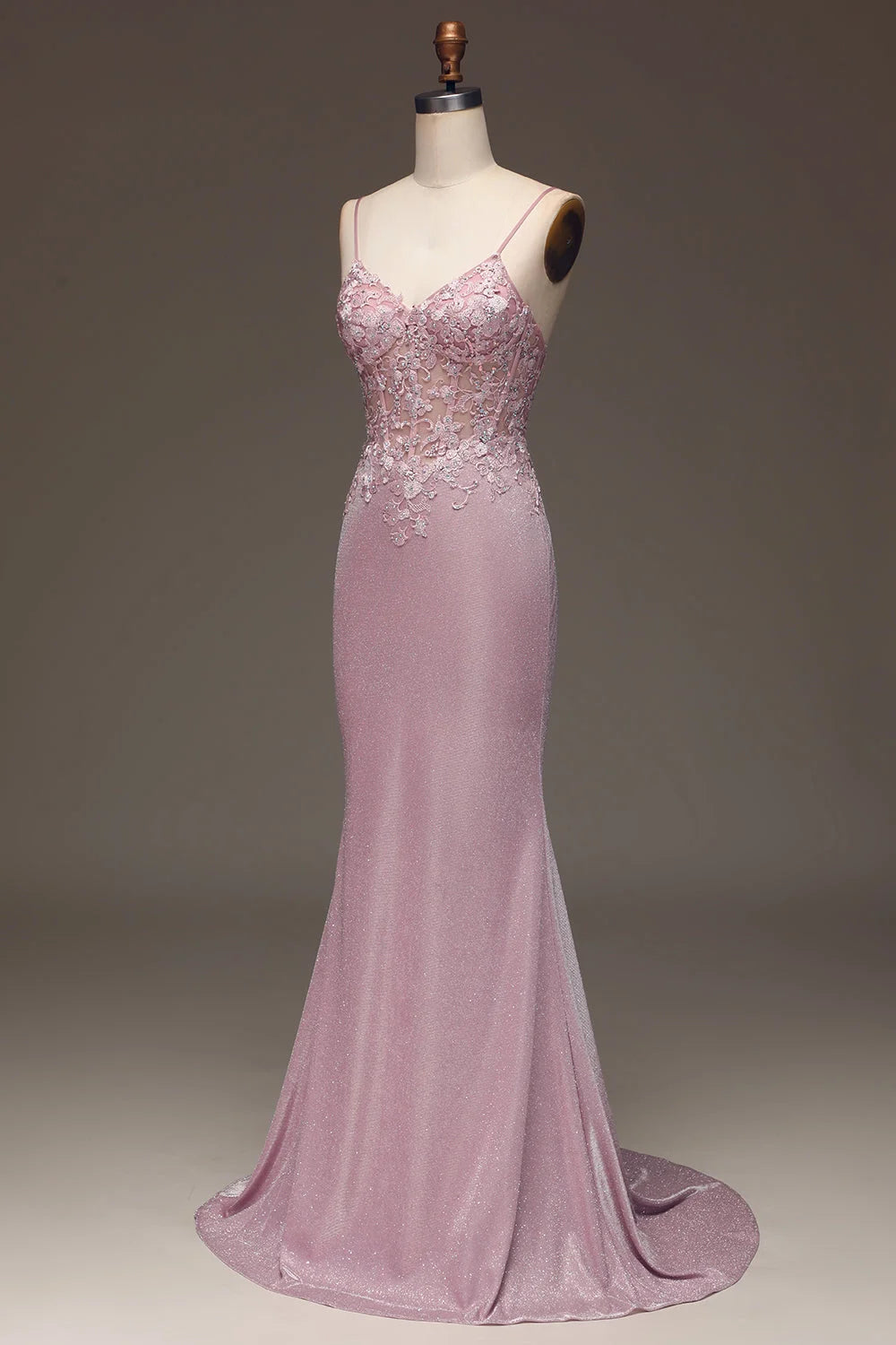 Applique Pink Spaghetti Strap Prom Dress Sleeveless Dress