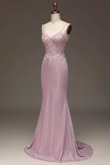 Applique Pink Spaghetti Strap Prom Dress Sleeveless Dress