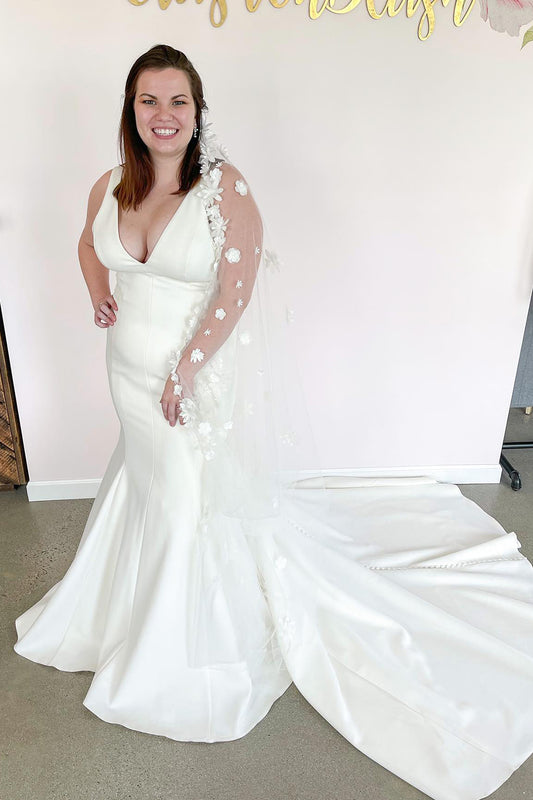 Elegant Deep V-neck Mermaid Wedding Gown with Open Back and Wide Straps