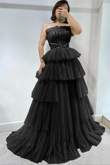 Daffodil Strapless Sleeveless Tulle Prom Dress with layered