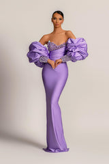 Glamorous Lilac Bubble Long Sleeves Prom Dresses Mermaid Sweetheart With Sequins