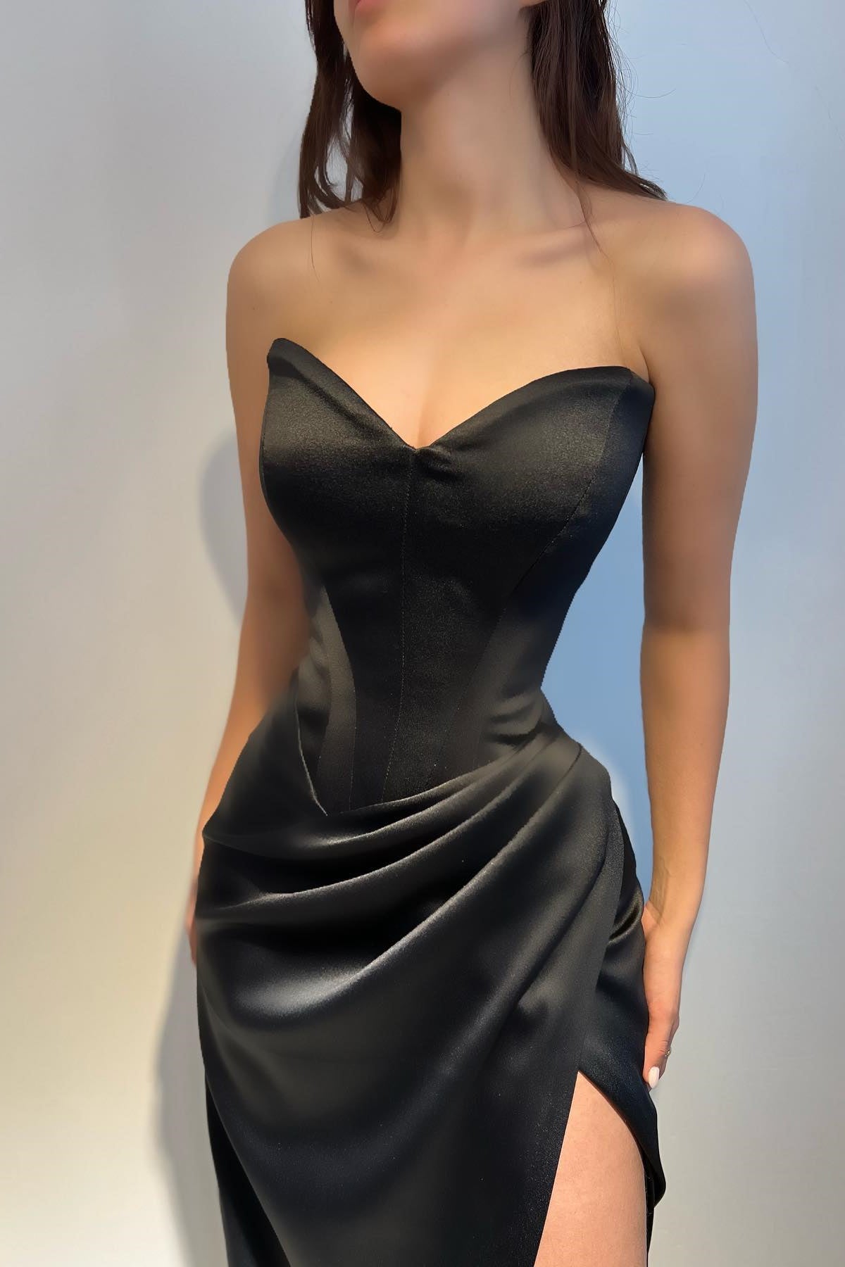 New Arrival Black V-Neck Sleeveless Mermaid Prom Dress With Split