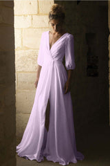 V-Neck Half-Sleeve Bridal Gown