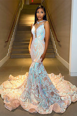 Classic Shiny Sleeveless Mermaid Prom Dress Sequins Long On Sale