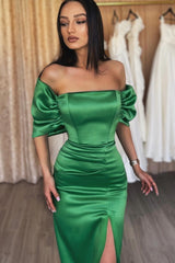  Emerald Off-the-Shoulder Prom Dress with Split