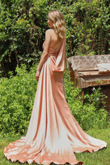 Classic One Shoulder Slit Prom Dress Sleeveless With Pleats