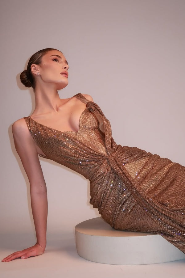 Gold Long Prom Dress Mermaid Sleeveless with Sequins