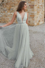 V-Neck Tulle Bridal Gown with Sleeves