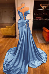  Off-the-Shoulder Mermaid Prom Dress Long Beadings with High Split