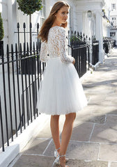 Elegant A-line Tulle Wedding Dress Featuring Jewel Sleeves and Lace