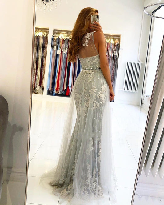 One Shoulder Mermaid Prom Dress Long With Lace Appliques