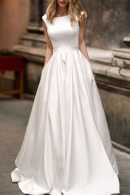 Wedding Dress With Cap Sleeves and Pockets