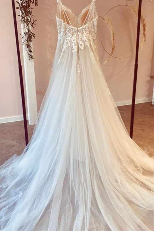 Sweetheart Modest Wedding Dress with Lace Appliques and Ruffled Tulle in A-Line Floor-length