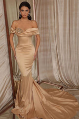 Gorgeous Off-the-Shoulder Beadings Mermaid Prom Dress Long