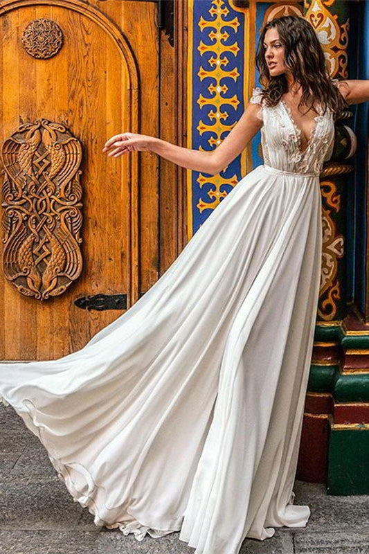 Chiffon Wedding Gown with Long Sleeveless Design