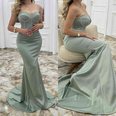 Gorgeous Dusty Sage Sweetheart Long Prom Dress Mermaid With Beads