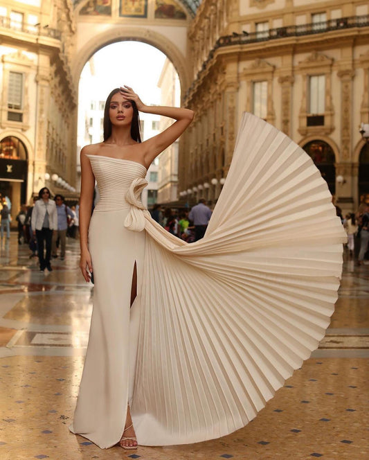 Amazing Strapless Mermaid Long Prom Dress Split With Pleats